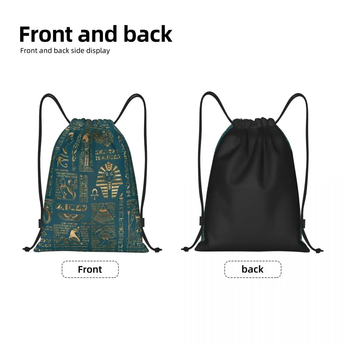 Egyptian Hieroglyphs And Deities Drawstring Backpack  Men Sport Gym Sackpack Foldable Ancient Egypt Pharaoh Shopping Bag Sack