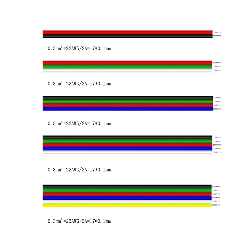 22AWG Led Cavo di Filo 2Pin/3Pin/4Pin/5Pin Per WS2812B WS2811 5050 2835 5730 Luce di Striscia del Led