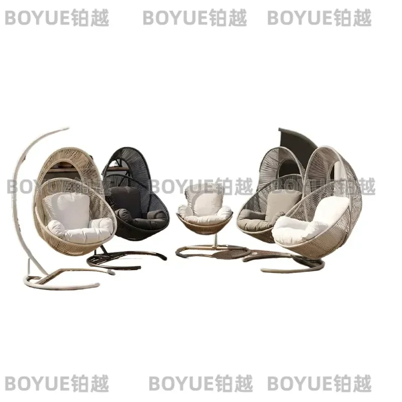 Wrought Iron Outdoor Hanging Chair Bird Nest Swing Waterproof Sunproof Thick Cushion Patio Balcony Garden Home Leisure Seat