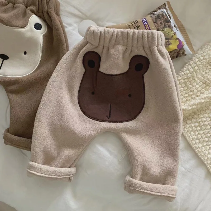 Baby Winter Pants Cute Bear Thicken Plush Trousers Korean Warm Children Clothing Infant Toddler Boys Girls Casual Harem Pant 아기옷