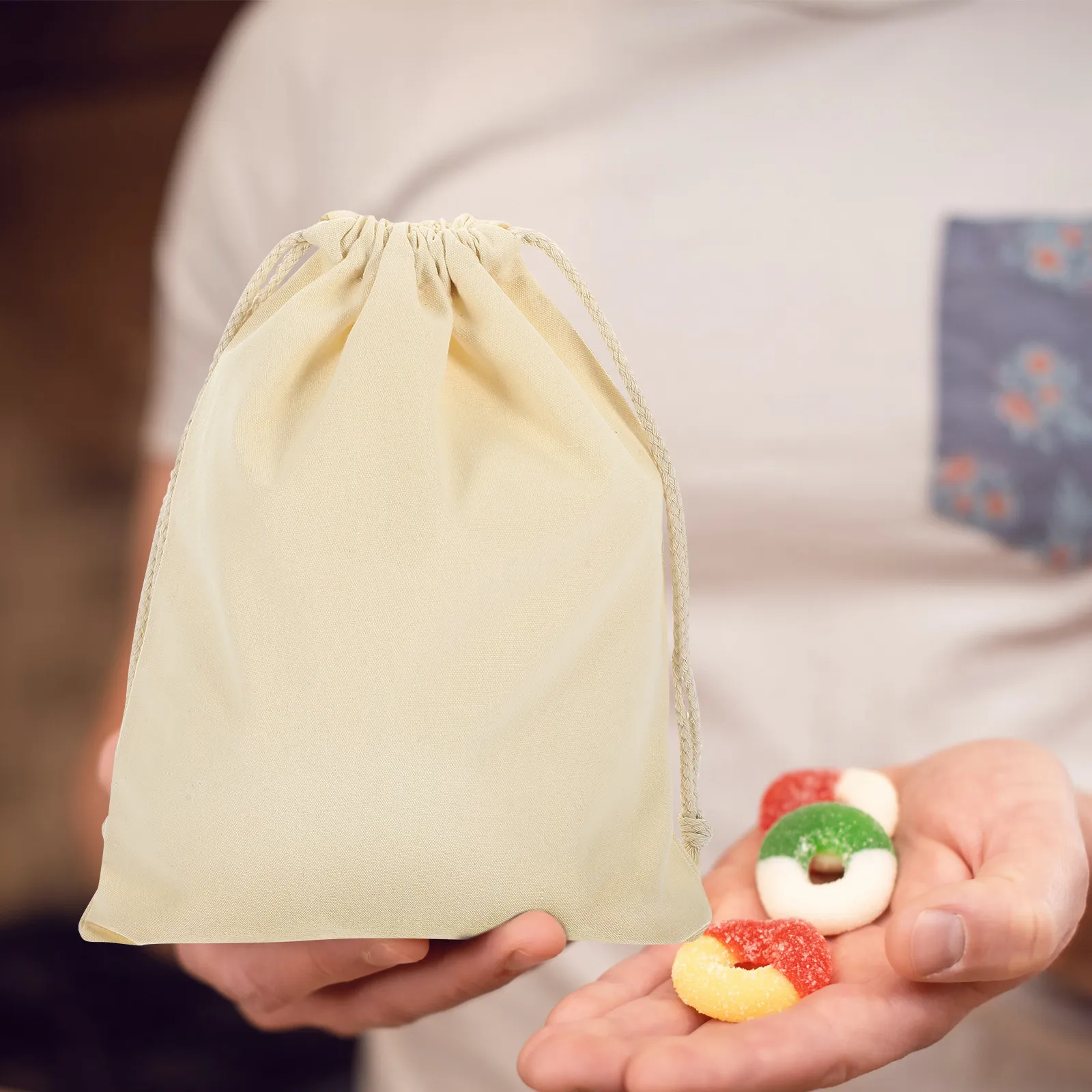 

Набор из 5 премиальных белых хлопковых мешочков на шнурке для хранения, без рисунка, для DIY-проектов, граффити, рисования, тай-дай, вышивки, фестивальных подарков и рукоделия