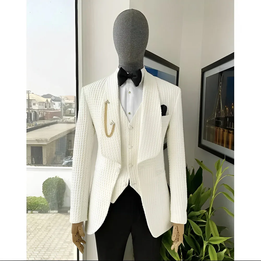 White Wedding Groom Tuxedo Jacket Pants Vest Three-piece Suit High Quality Suit for Men Tailor-made Blazer