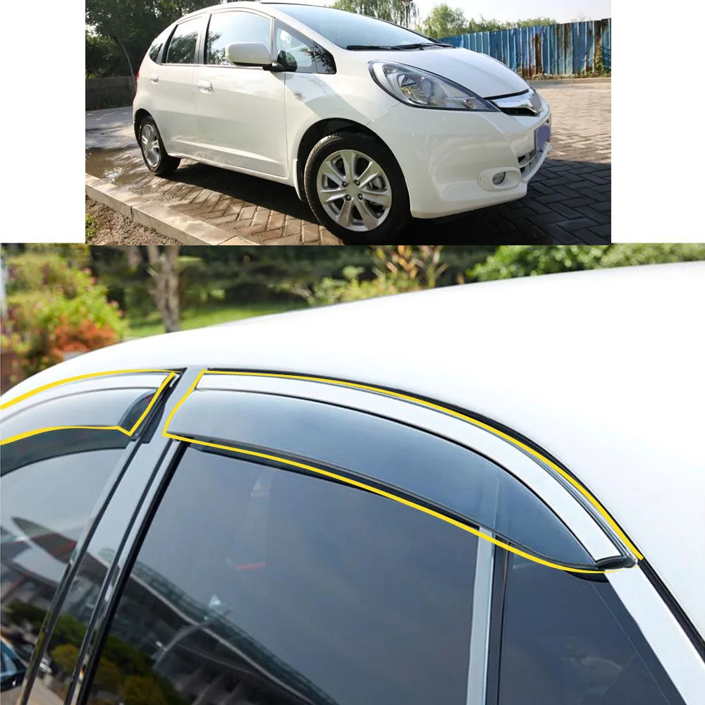 Car Sticker Plastic Window Glass Wind Visor Rain/Sun Guard Vent For Honda Fit Jazz Hatchback 2007 2008-2009 2010 2011 2012 2013