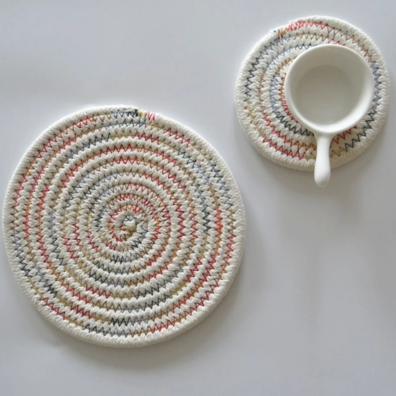 Hand Woven Coaster Heat Resistant Placemat Round Cup Mat Reusable Bowl Plate Non-slip Pad for Home Kitchen Dining Table Decor