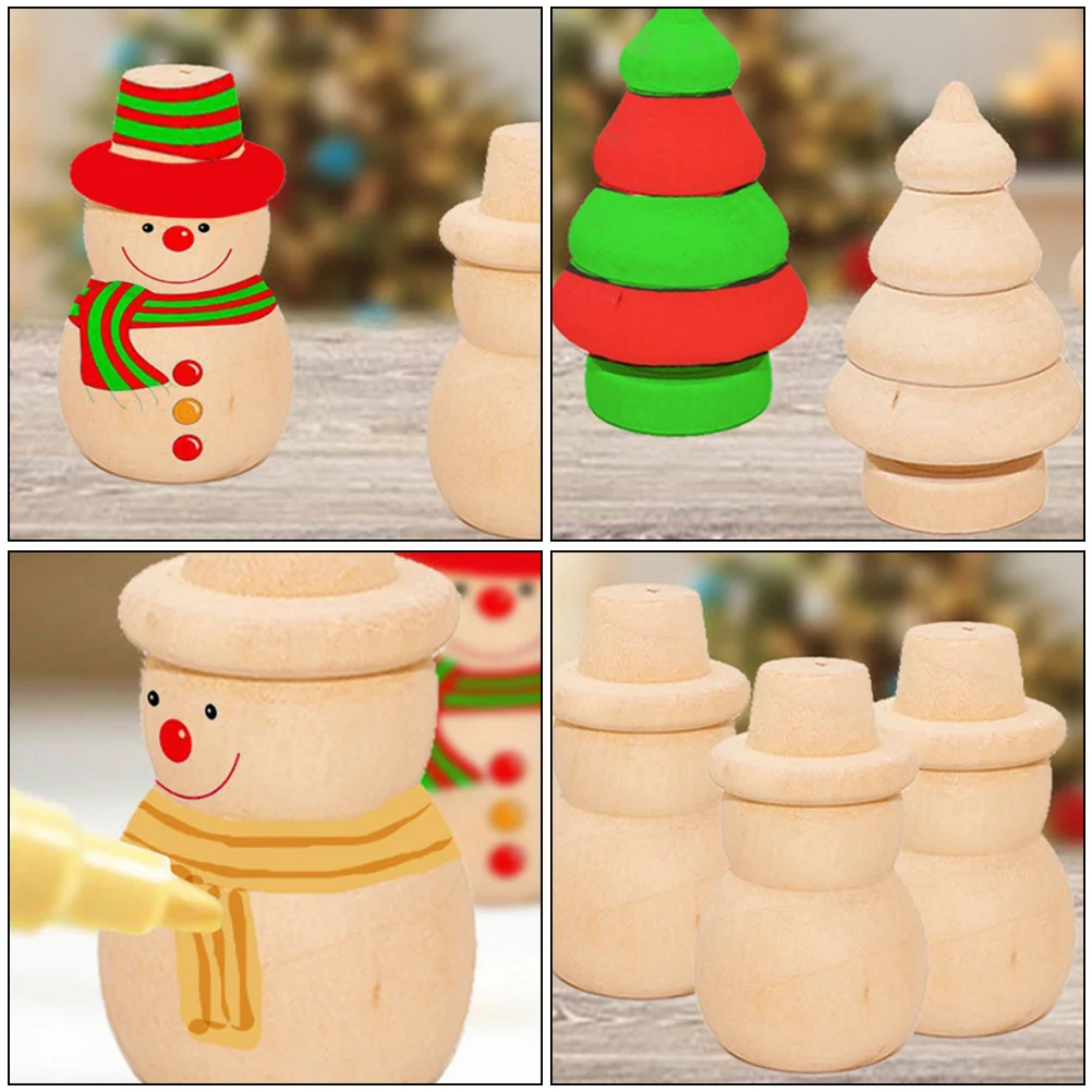 20 قطعة شجرة عيد الميلاد ثلج الدمى الخشبية دهان داي الحلي اليدوية زينة عيد الميلاد الأسرة الإبداع هدية الدمى الخشبية
