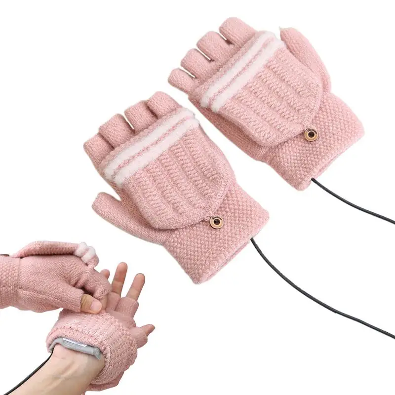 

Fingerless Heated Gloves USB Winter Fingerless Gloves Men Women Adjustable Temperature Winter Warm Heating Mitten USB Hand