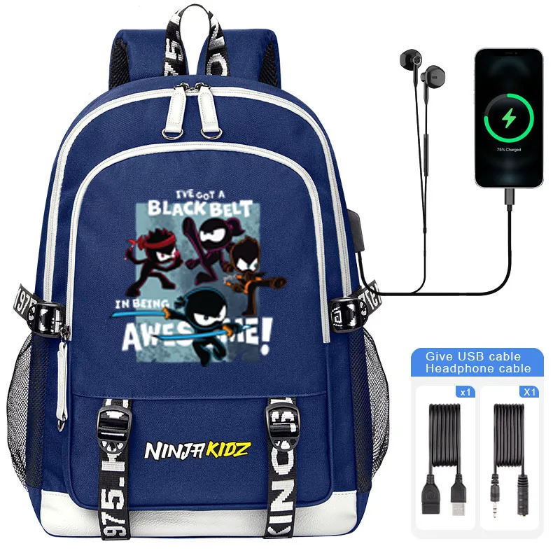 Cartoon Ninja Kidz Print Kids backpack for girl Large Capacity USB School bag Students Teenagers Laptop Shoulder Bag Gift