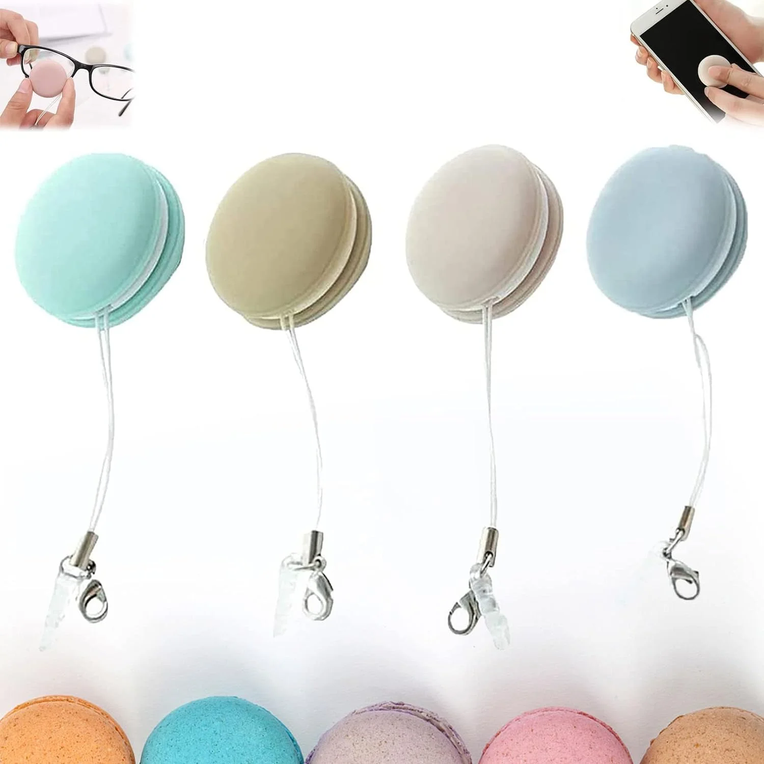 4PCS Macaron Mobile Phone Screen Cleaning, 2024 New Macaron Mobile Phone Screen Wipe, Mobile Phone Screen Wipe Pendant, Macaron 