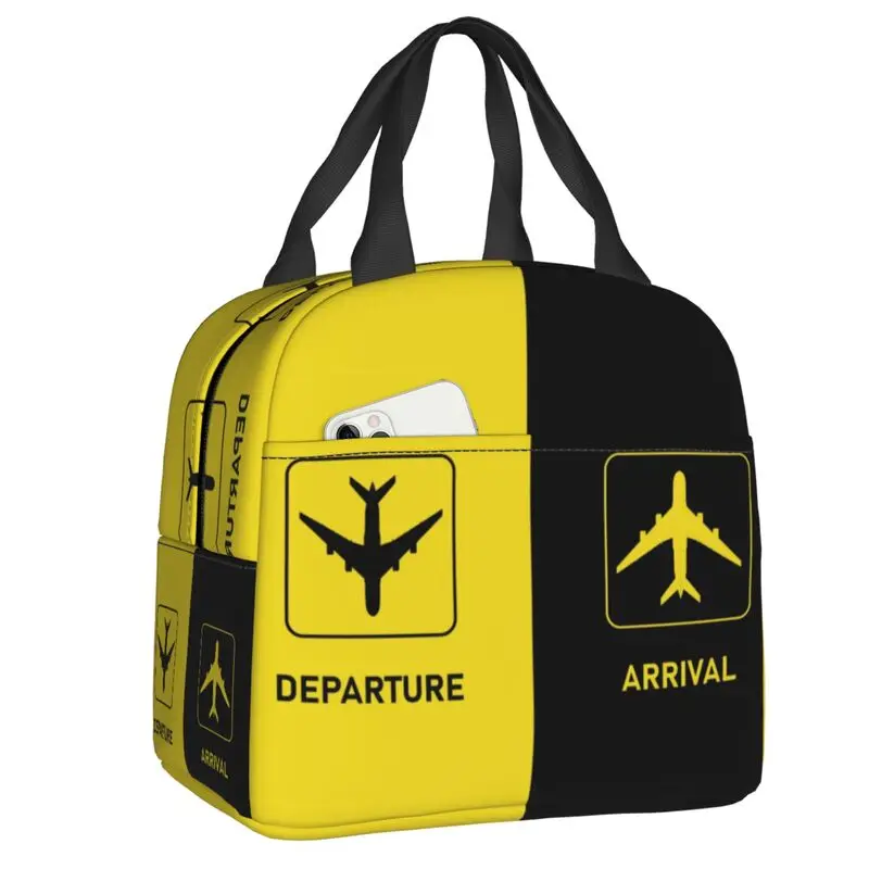 Aviation Arrival Departure Thermal Insulated Lunch Bag Aviator Airport Plane Portable Lunch Tote for Picnic Storage Food Box