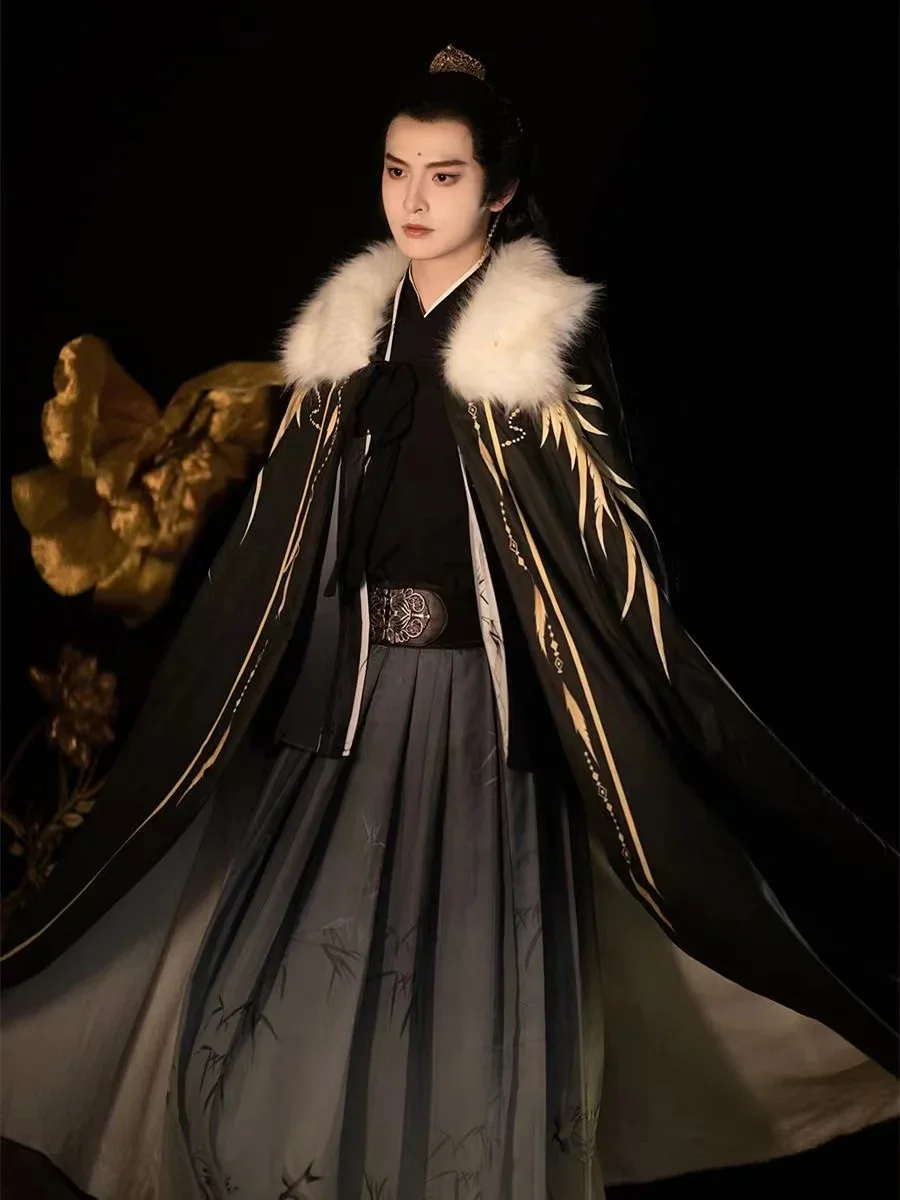 Men Women Autumn Winter Thicken Plush Long Cloak Coat Costume Hanfu Accessories Classic Chinese Hanfu Cloak JINWU Traditional