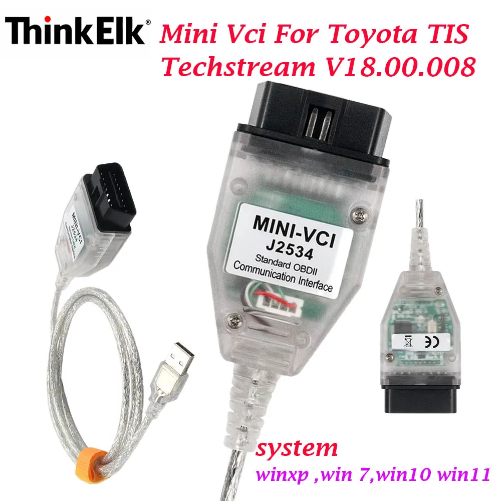 MINI-VCI FTDI J2534 OBD2 Cable, for Toyota TIS Techstream V18.00.008 Diagnostic Scanner, Compatible for Toyota/Lexus to 2023