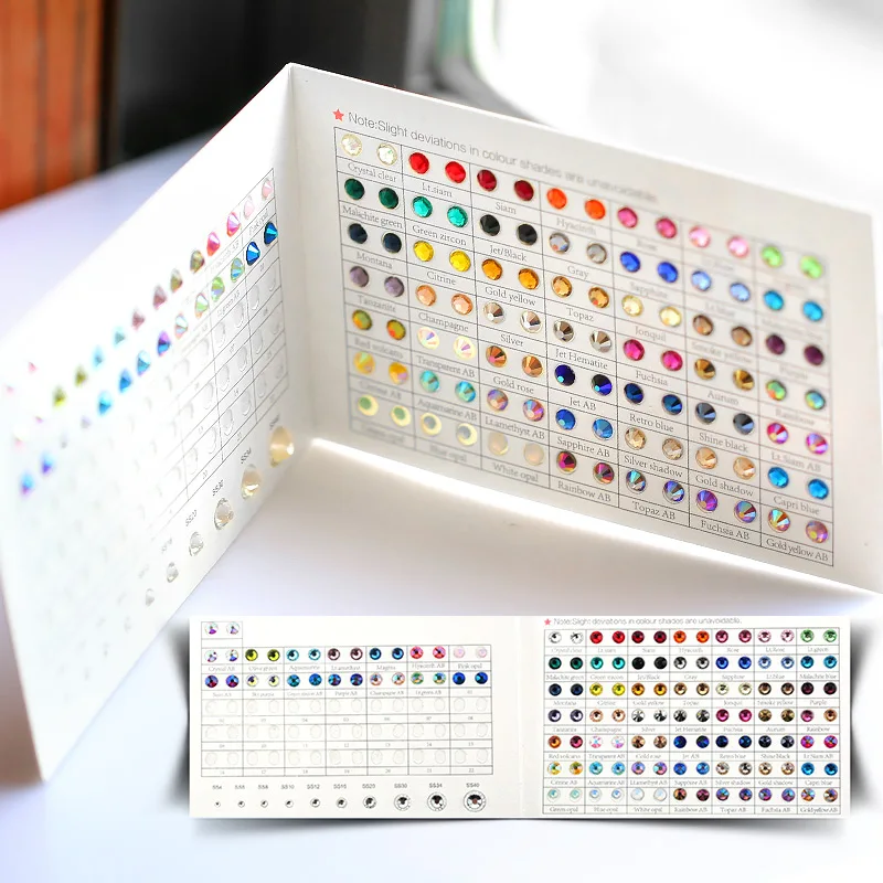 QIAO New Crystal Rhinestone Color Chart For Compare Colors 63 Colors Hot fix /Non Hotfix Rhinestones Color Card