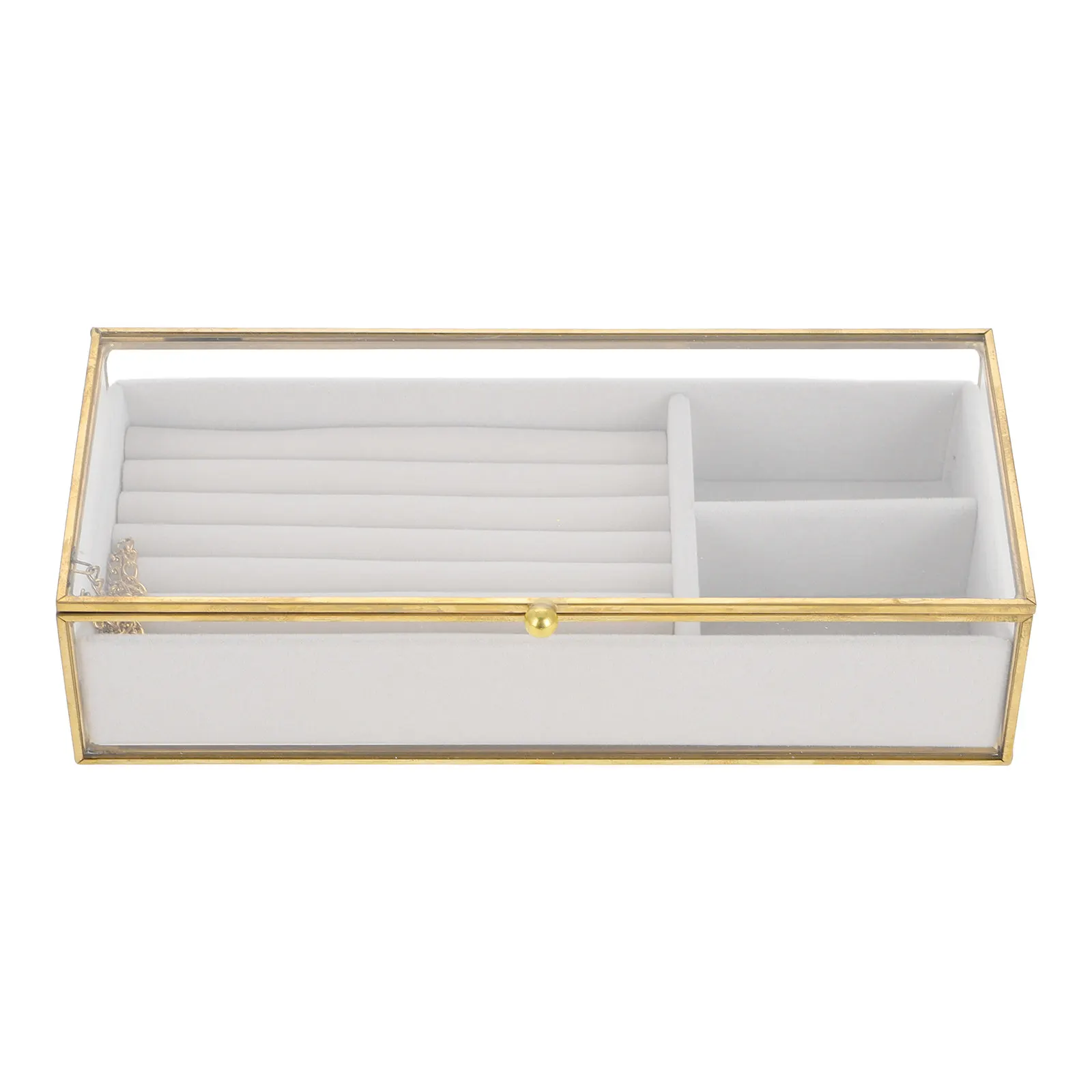 

Clear Jewelry Box with Gold Frame Elegant Trinket Chest for Women Multi Compartment Organizer for Earrings Rings Necklaces