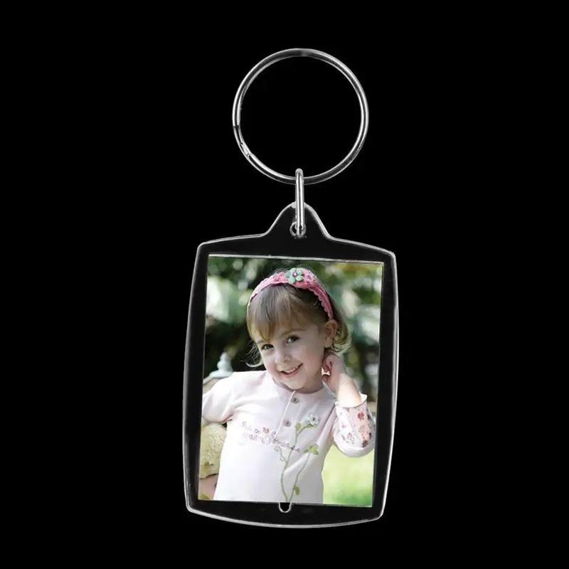 100Pcs Photo Keychain Rectangle Transparent Blank Acrylic Insert Photo Picture Frame Keyring Key Holder DIY Split Ring
