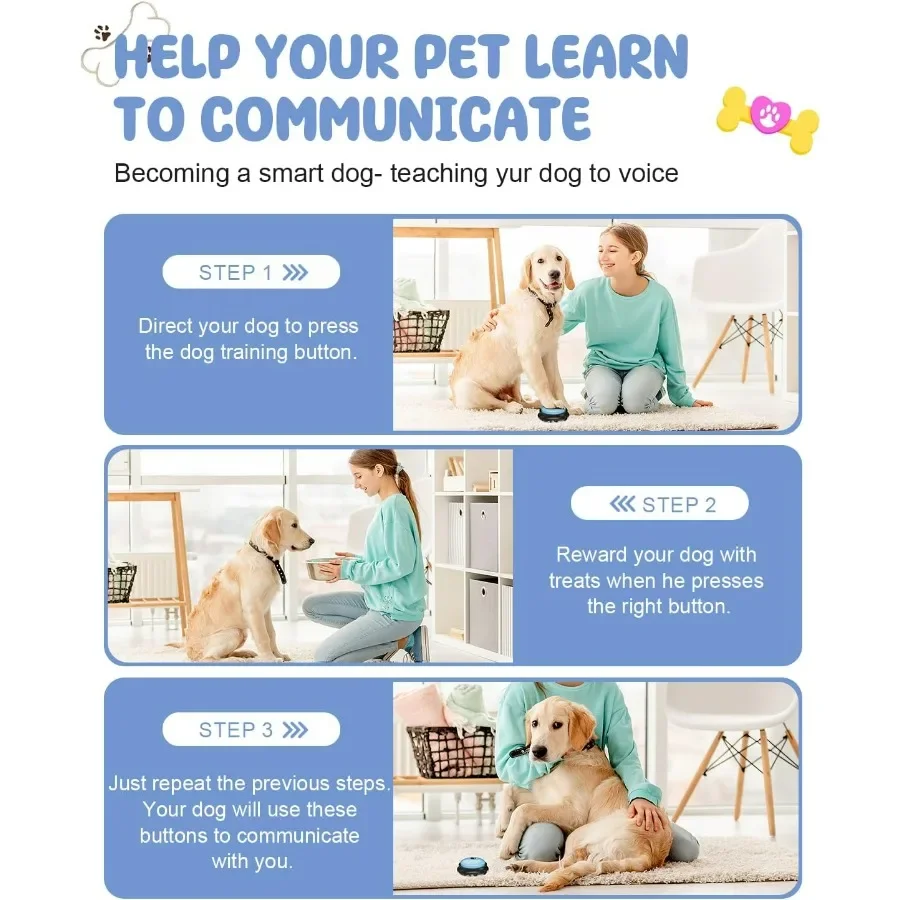 6 قطع أزرار نقاش الكلب أزرار الكلب للتواصل مع حصيرة غير قابلة للانزلاق 30s أوامر صوتية قابلة للتسجيل لتدريب كلب يتحدث #6