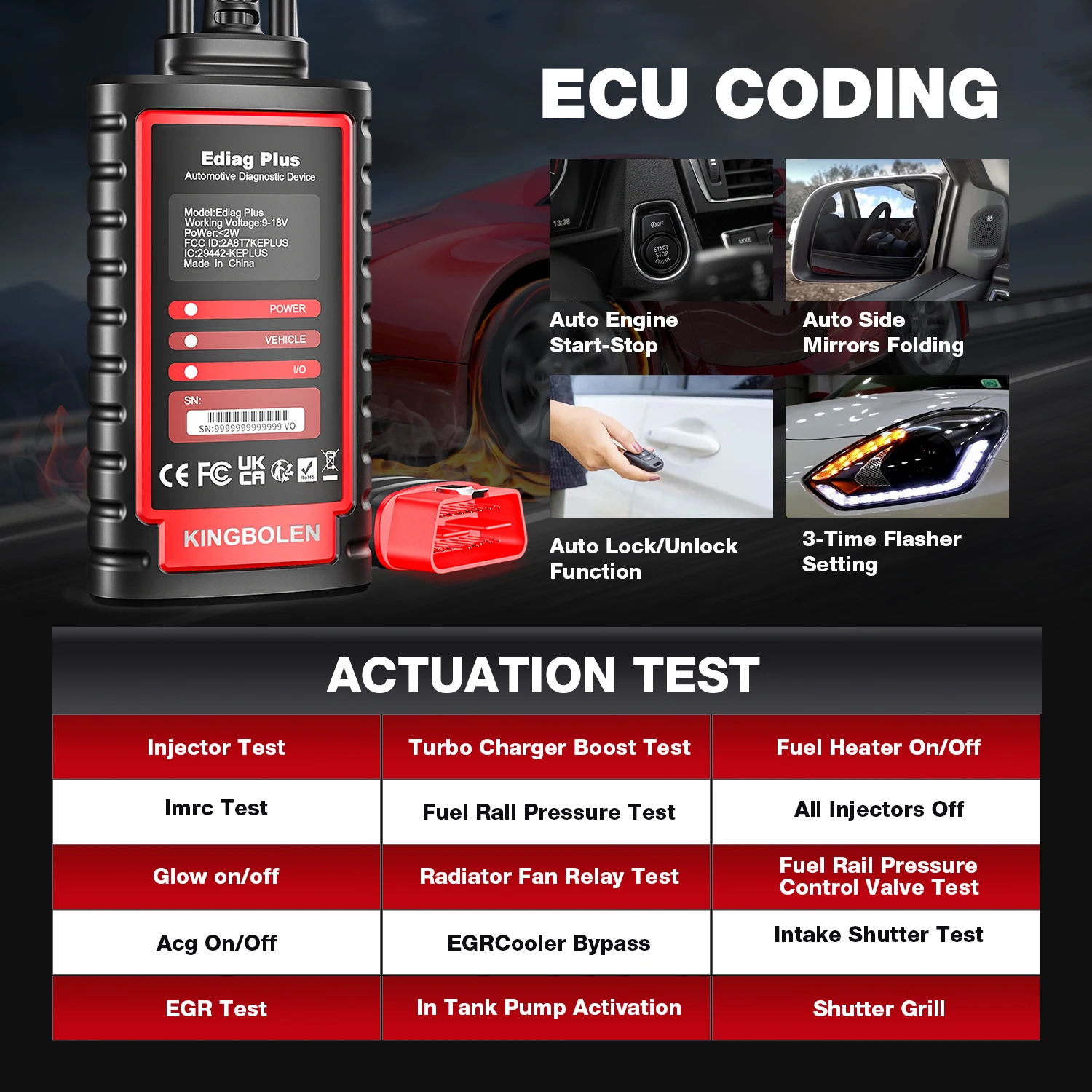 [Alle digitalen Seriennummern] KINGBOLEN Ediag Plus CAN FD Alle Systeme Steuergerätecodierung Aktiver Test 15 Resets Deutsches Auto Diagnosegerät TPMS FCA SGW Autoauth OBD Scanner – Detail 4
