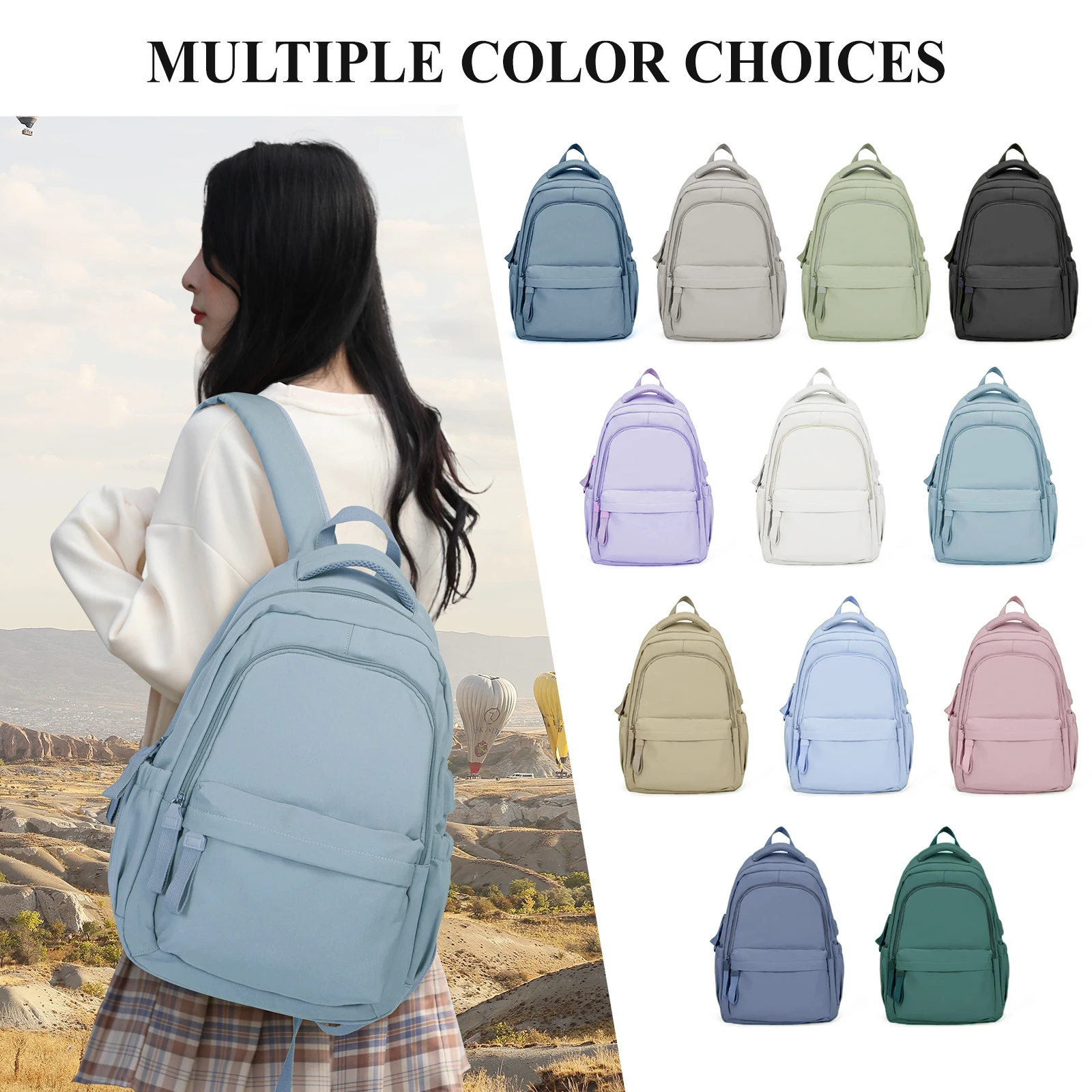 School Backpack for Women Lightweight Casual High School Bags Waterproof Daypack With Usb Charging Port College Laptop Bookbag