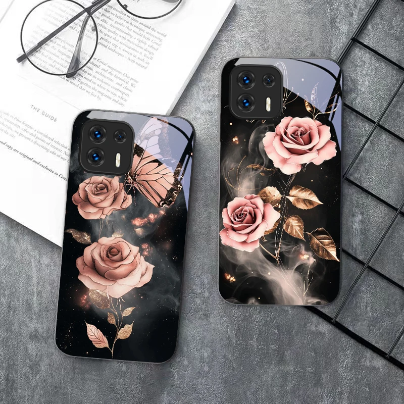 Butterfly Love Pink Rose For Motorola Moto G14 24 34 35 45 54 55 75 84 85 Stylus Edge 30 40 Neo 50 Ultra Play glass phone case view 6