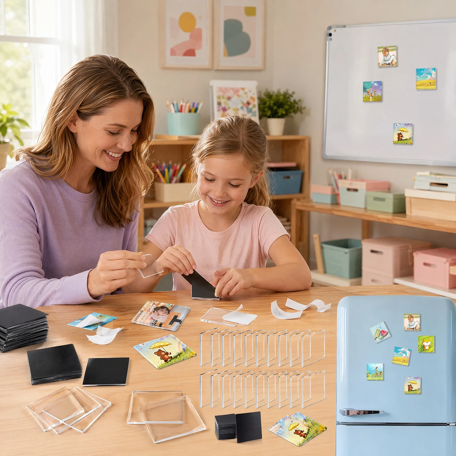 DIY Transparent Acrylic Magnet Kit 20 Pack Self-Adhesive Rectangle Clear Fridge Photo Craft Magnetic Set