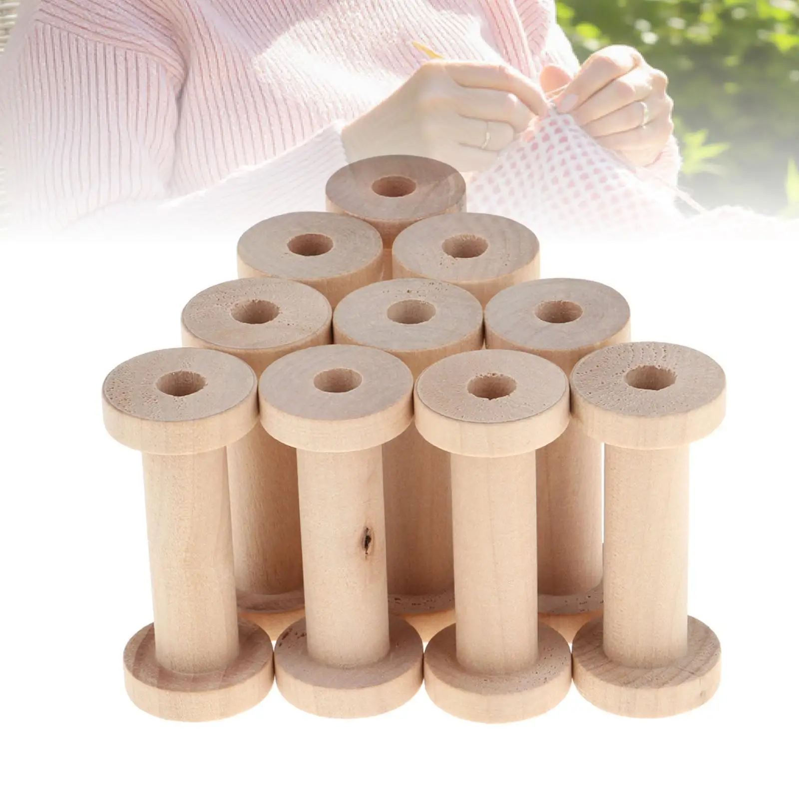 Arts Crafts Spools 10pcs Vintage Wooden Spool Set Natural DIY Roller Coils for Sewing String Stacking Activities