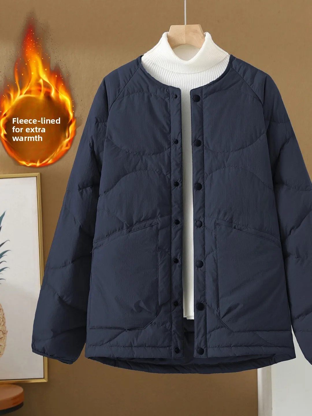 루즈핏 편안한 면 재킷 여성 캐주얼 라운드 넥 코트 클래식 호박 스티치 디자인 다용도 한국 스타일 출퇴근용