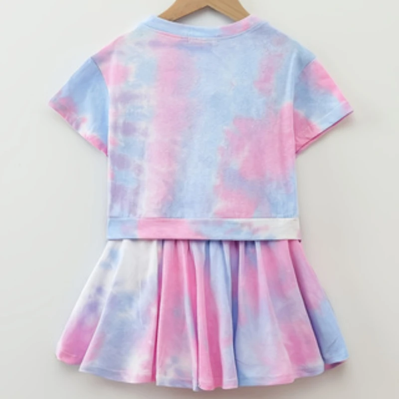 Trendy Girls Clothes Summer Tie Dye Printing Outfit Teenage Girl Colorful Top & Skirt 2 Pieces Set Tracksuit Girls Dopamine Wear