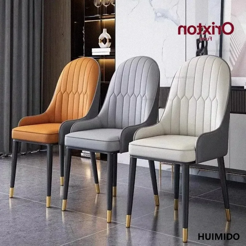 Modern Luxury Leather & Metal Dining Chair, Elegant Design for Indoor Restaurant Hotel Cafe Kitchen and Banquet Events Chairs
