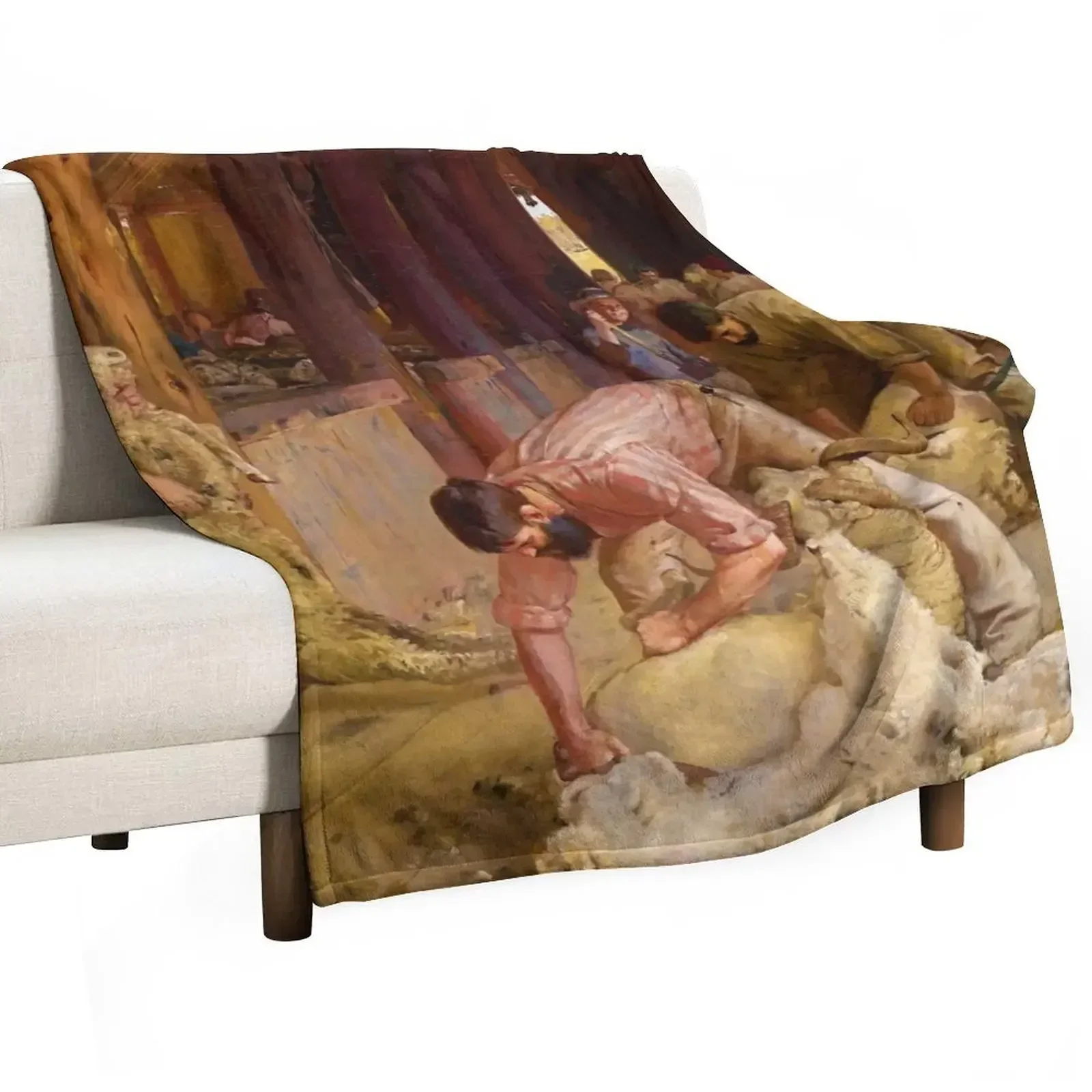 Shearing the Rams by Tom Roberts (1890) Throw Blanket Bed Plush Custom christmas gifts Blankets