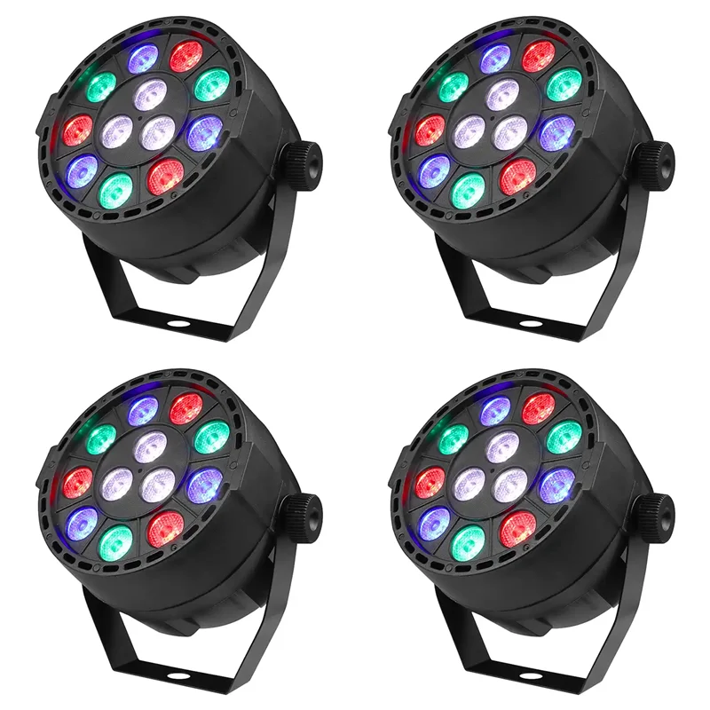 

4 шт., 12 Вт, светодиодный плоский светильник Par RGBW 4IN1, светильник Par для свадебной вечеринки, Dj Par, светодиодный светильник с эффектом мытья, сценический диско-свет DMX512, сценическое шоу