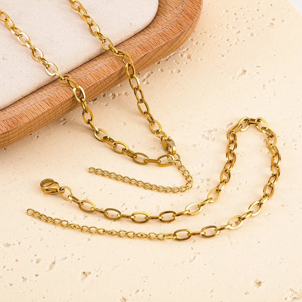 

1 шт., 5 шт., наборы ожерелья и браслетов, нержавеющая сталь, 4 мм, рамка, звеньевая цепочка, застежка-лобстер, женские ювелирные изделия, подарки ручной работы на день рождения