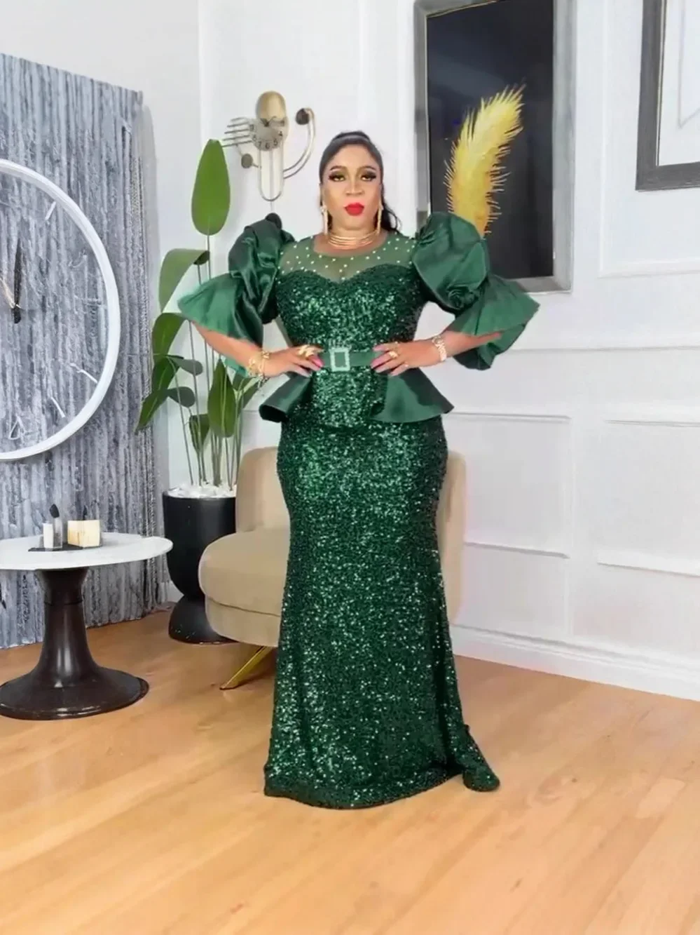 

Elegant African Dresses for Women Luxury Sequin Evening Gown Plus Size Turkey Wedding Party Dress 2025 New Ladies Clothing