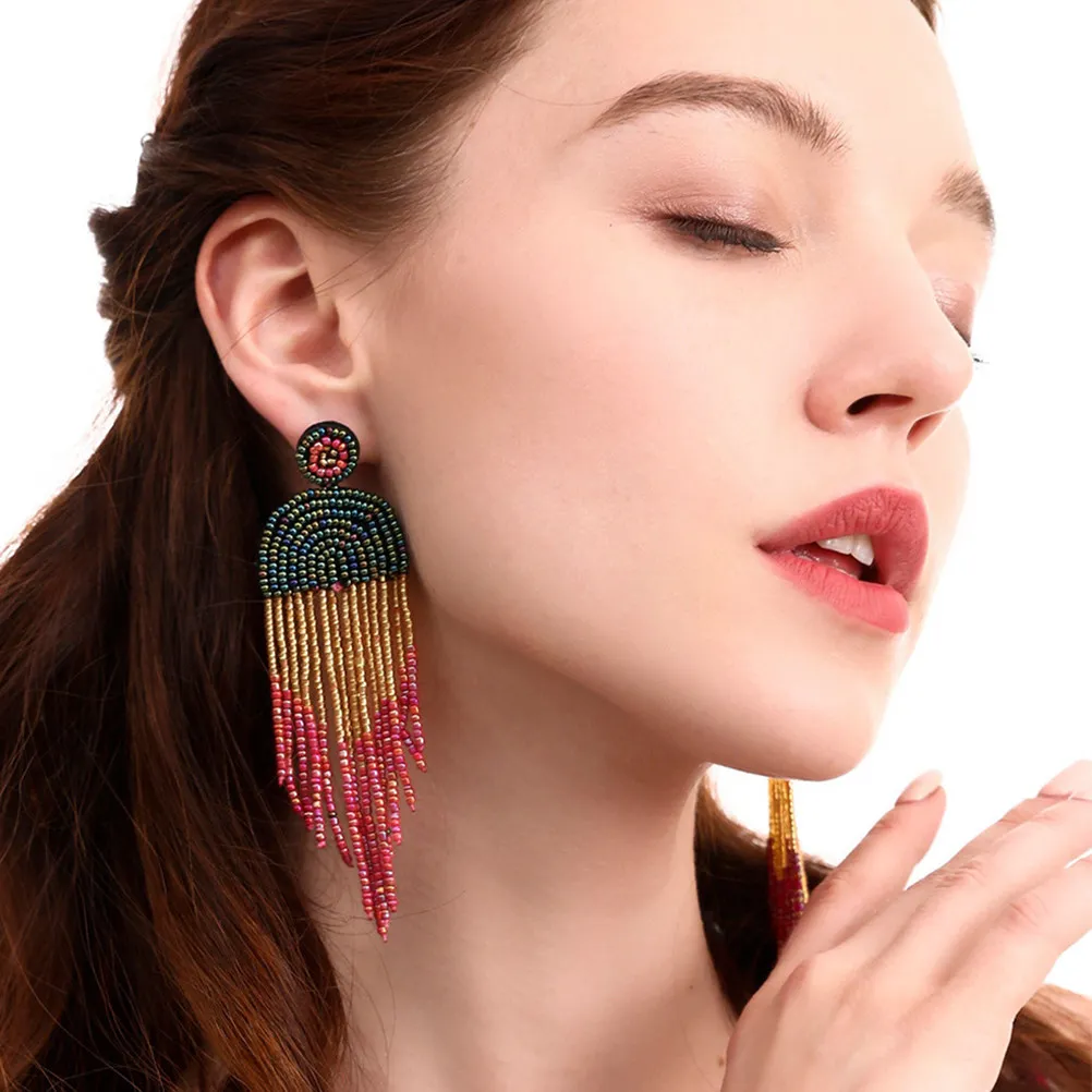 3Pairs Beaded Tassel Earrings Bohemian Fringe Dangle Earrings Ethnic Boho Style Jewelry Summer Daily Bohemian Ear Drop