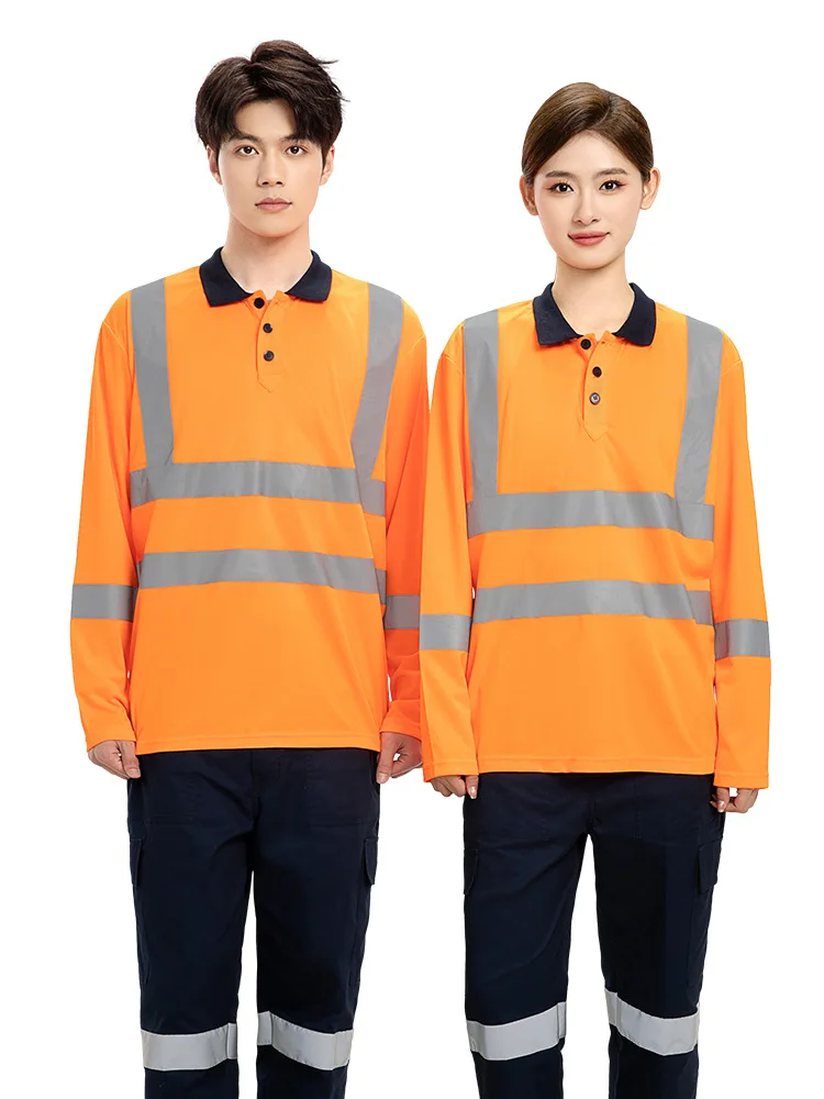 High Visibility Long Sleeve Safety Work Shirt Quick dry breathable polo shirt with pants Workshop Uniform Hi Vis work clothes5XL