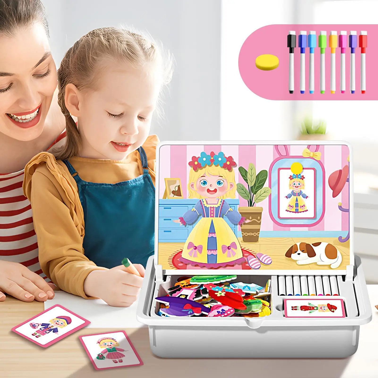 나무 자석 퍼즐 장난감 드레스업 인형 자석 게임 박스 교육용 학습 퍼즐 여행용 가정 학습 야외용