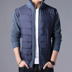 Winter Mens Fleece Jacket Warm Knitting Coat Men Patchwork Casual Knitted Jackets Stand Collar Outerwear Winter Jackets Men