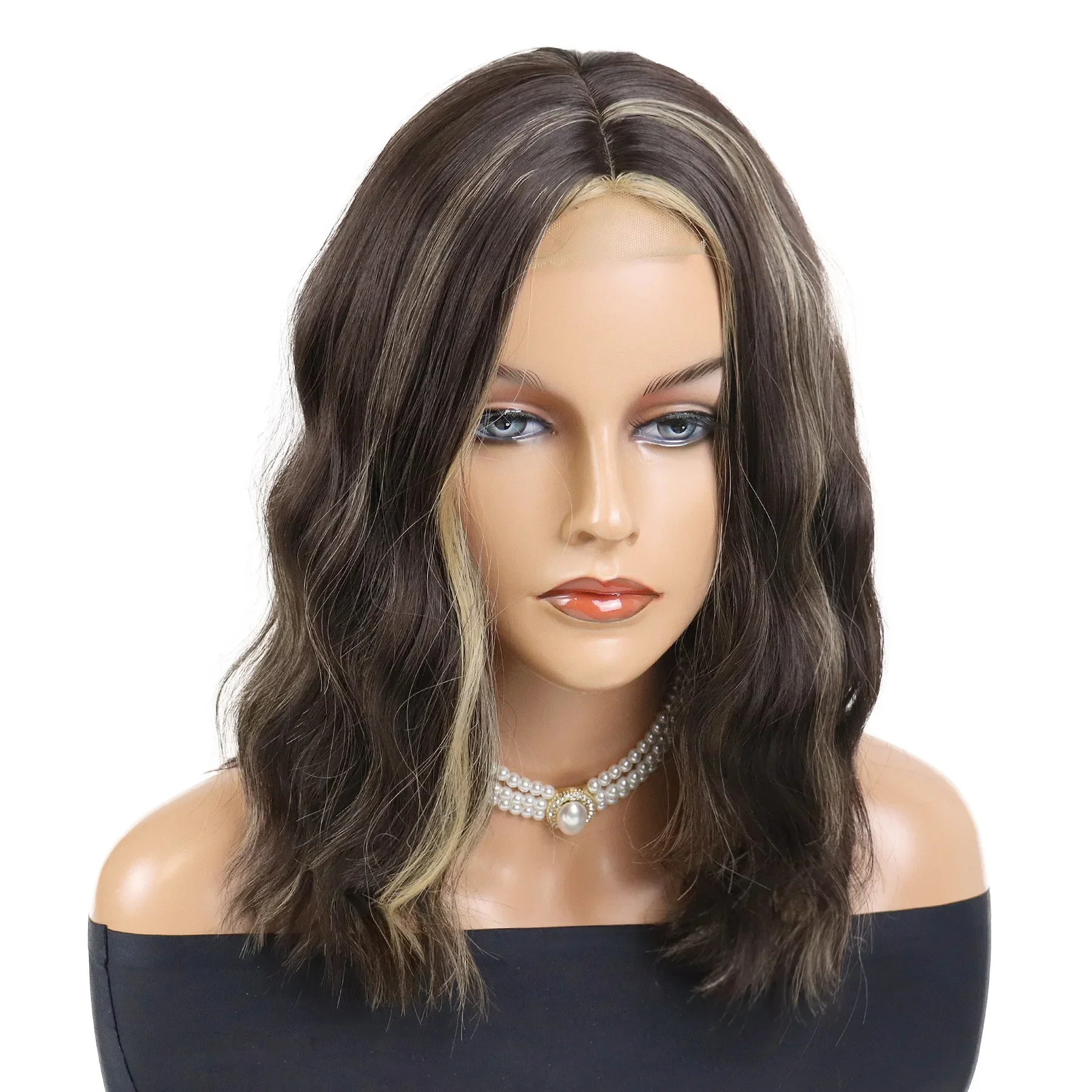 Synthetic 16 Inch Lace Front Wig Short Wavy Wig for Women Shoulder Length Bob Curly Female Wigs Natural Hair for Daily Party