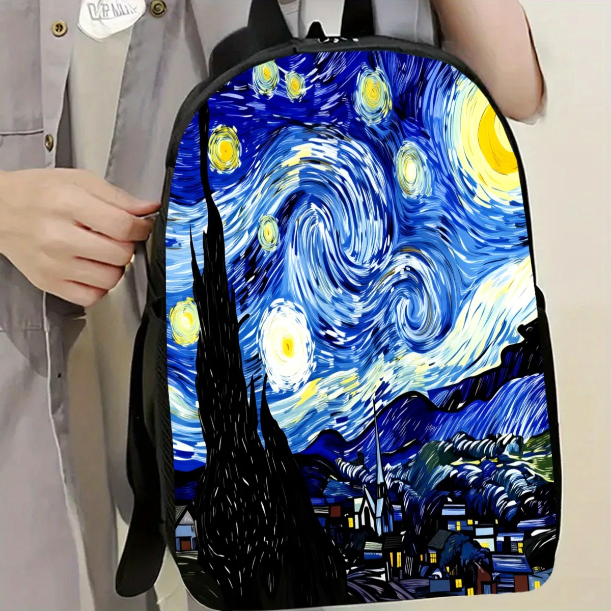 

1Pc, Starry Night - Van Gogh art printed schoolbag, fashionable new men's and women's backpacks, large-capacity leisure