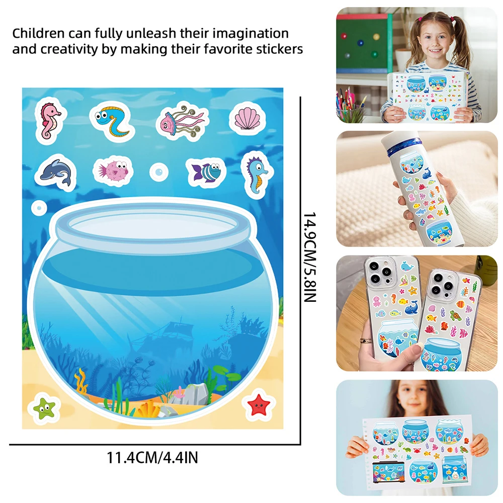 

8/16sheets Children DIY Cute Fish Tank Puzzle Stickers Kid Toy Decals Handmade DIY Luggage Bike Notebook Decoration Sticker Gift