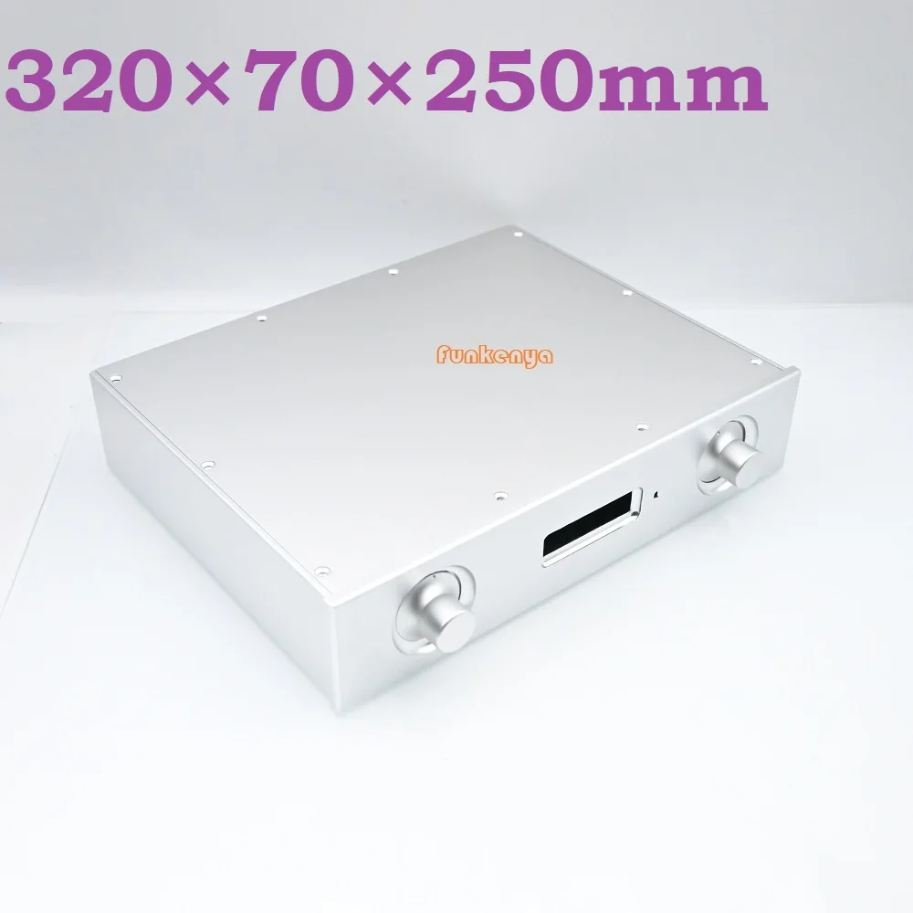 D250 W328 H70 Anodized Aluminum Shell Dual Control DAC Decoder Front Window Enclosure Preamp Amp Housing Headphone Cabinet Case