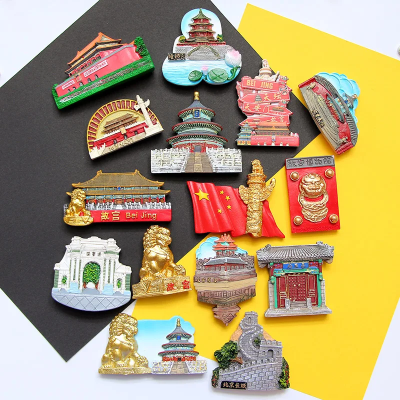 Refrigerator magnets, Temple of Heaven, Tiananmen Square, Summer Palace, and Palace decorations in Beijing