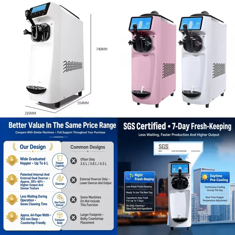 for Sicotcna Commercial Stainless Steel Ice Cream Machine Soft Serve Small Size Powder Milk Easy to Operate