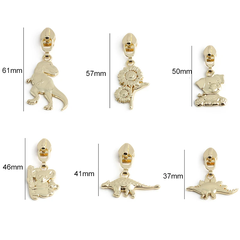 5PCS Two Sides 5# Nylon T-rex,Koala Shape Metal Zipper Sliders For Clothing Bags Purse Zip Head DIY Sewing Accessories