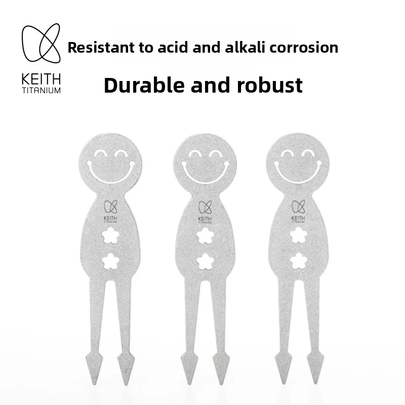 Keith Titanium Mini Food Picks 3Pcs Smiley Appetizer Forks Ultralight for Fruit Cake Dessert Bento Kids Lunch Box