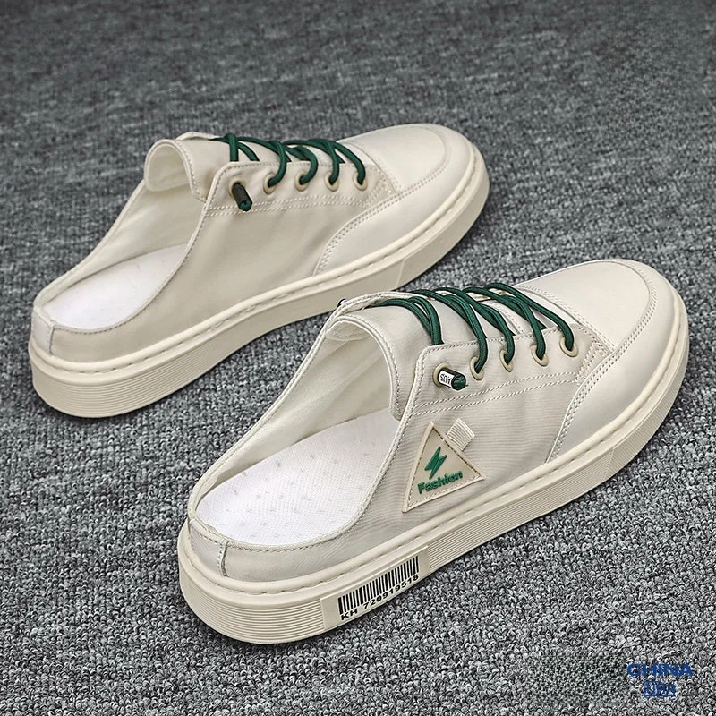 Men's Canvas Slip-On Sandals Half Slippers Summer Breathable Flat Heel Casual Wear Outdoor Versatile Comfortable Trendy Shoes