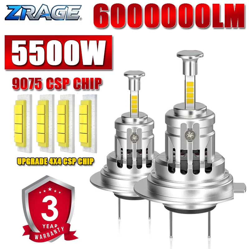 

H7 LED Headlights 360 4 Side CSP Chip CANBUS 3000W High Power LED 1:1 Mini Size Light Bulbs Wireless With Fan Turbo Lamp 6000K