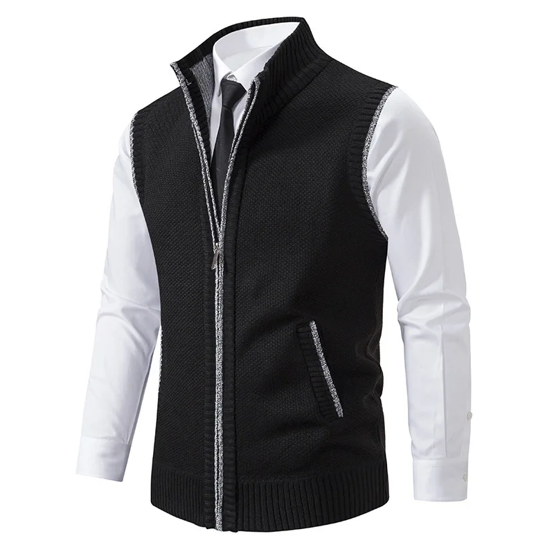 Foreign Trade Casual Men's Vest Jacket Stand Collar Sleeveless Knitted Casual Thickened Autumn and Winter