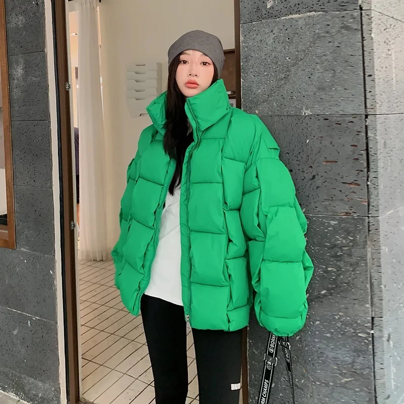 Winter Jacket For Women Three-dimensional Plaid Woven Fashion Coat Solid High Street Warm And Thick 2026 Winter New Down Jacket