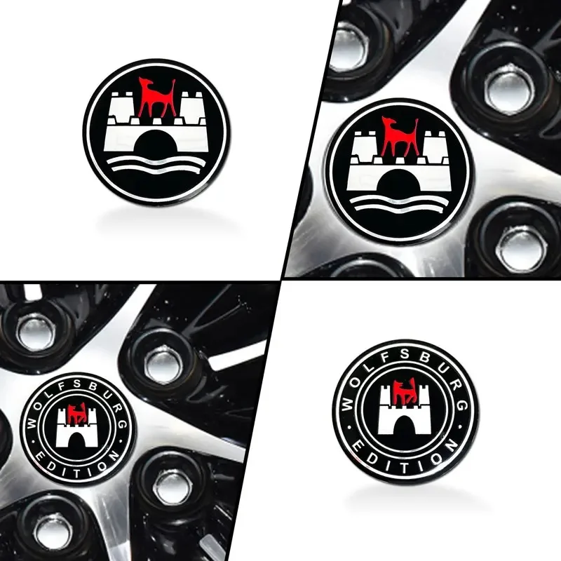 4pcs 56mm Car Wheel Center Hub Caps Cover Emblem Wolfsburg Edition Logo Universal Aluminum Stickers Rims Decoration Accessories