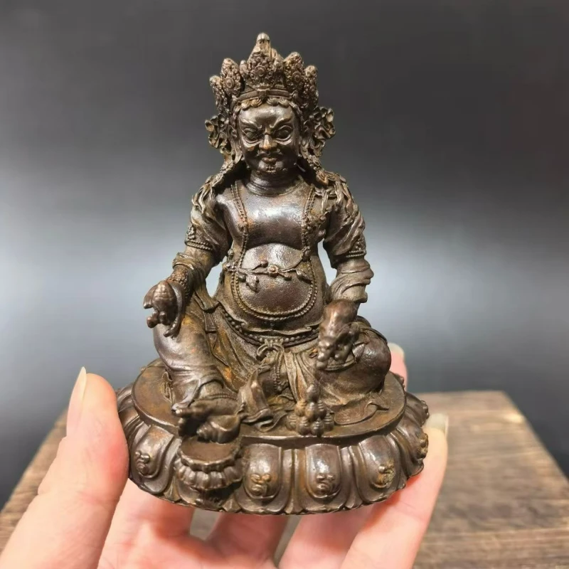 Vintage Copper God of Wealth Buddha Statue Handmade Metal Tibetan God of Wealth Statue Suitable for Home Office Altar Decoration