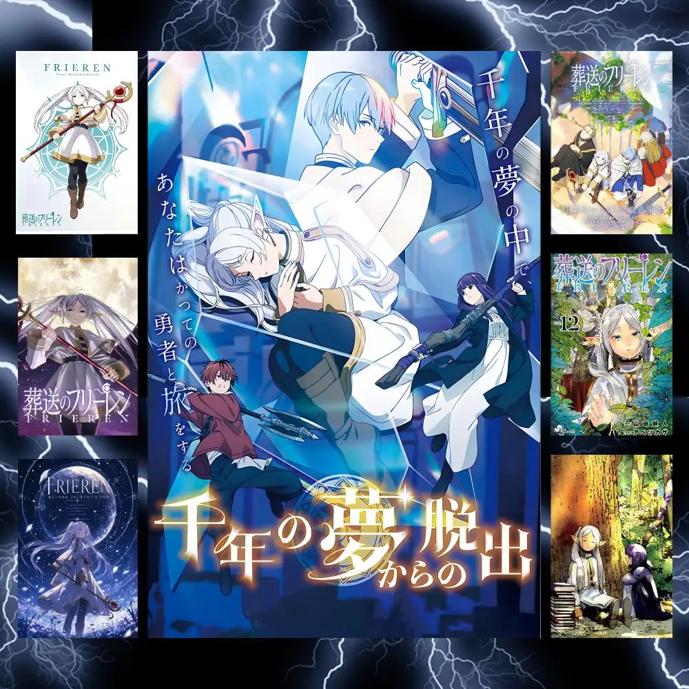 Fantasy Anime F-Frieren Journey Poster Self-Adhesive Wall Art Poster HD Waterproof PP Bedroom Cafe Gym Home Decor Gift